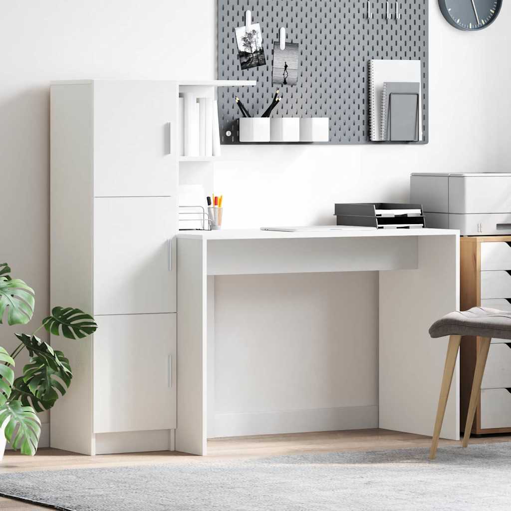 Desk with Storage White Engineered Wood