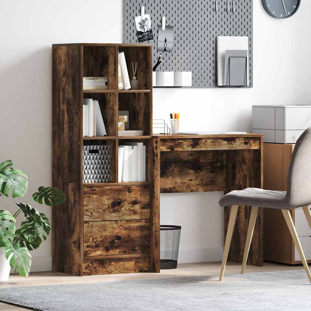 Desk with Storage Smoked Oak Engineered Wood