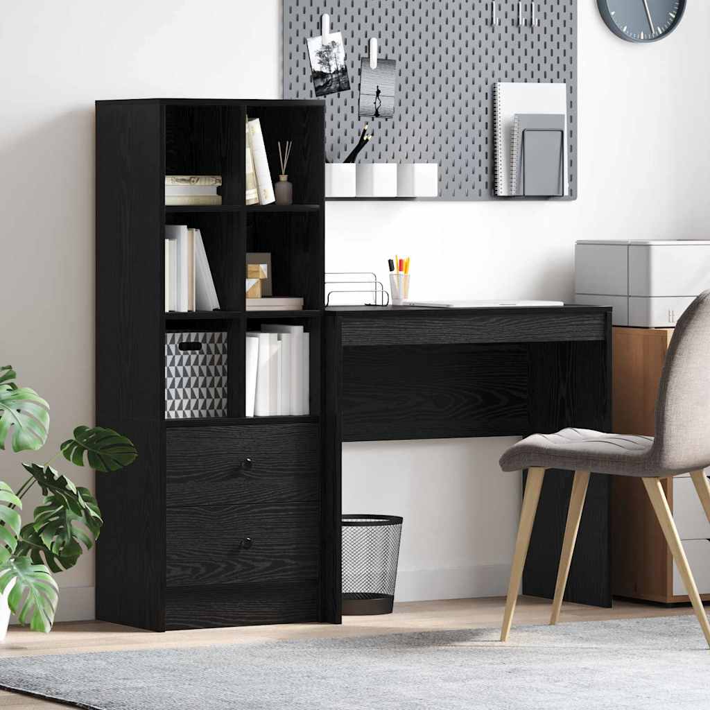 Desk with Storage Black Oak Engineered Wood