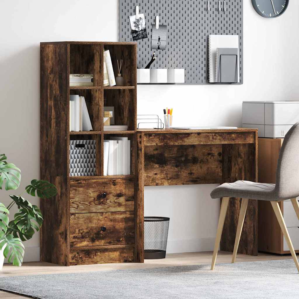 Desk with Storage Smoked Oak Engineered Wood