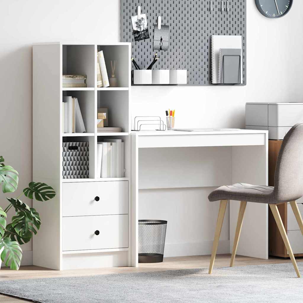 Desk with Storage White Engineered Wood