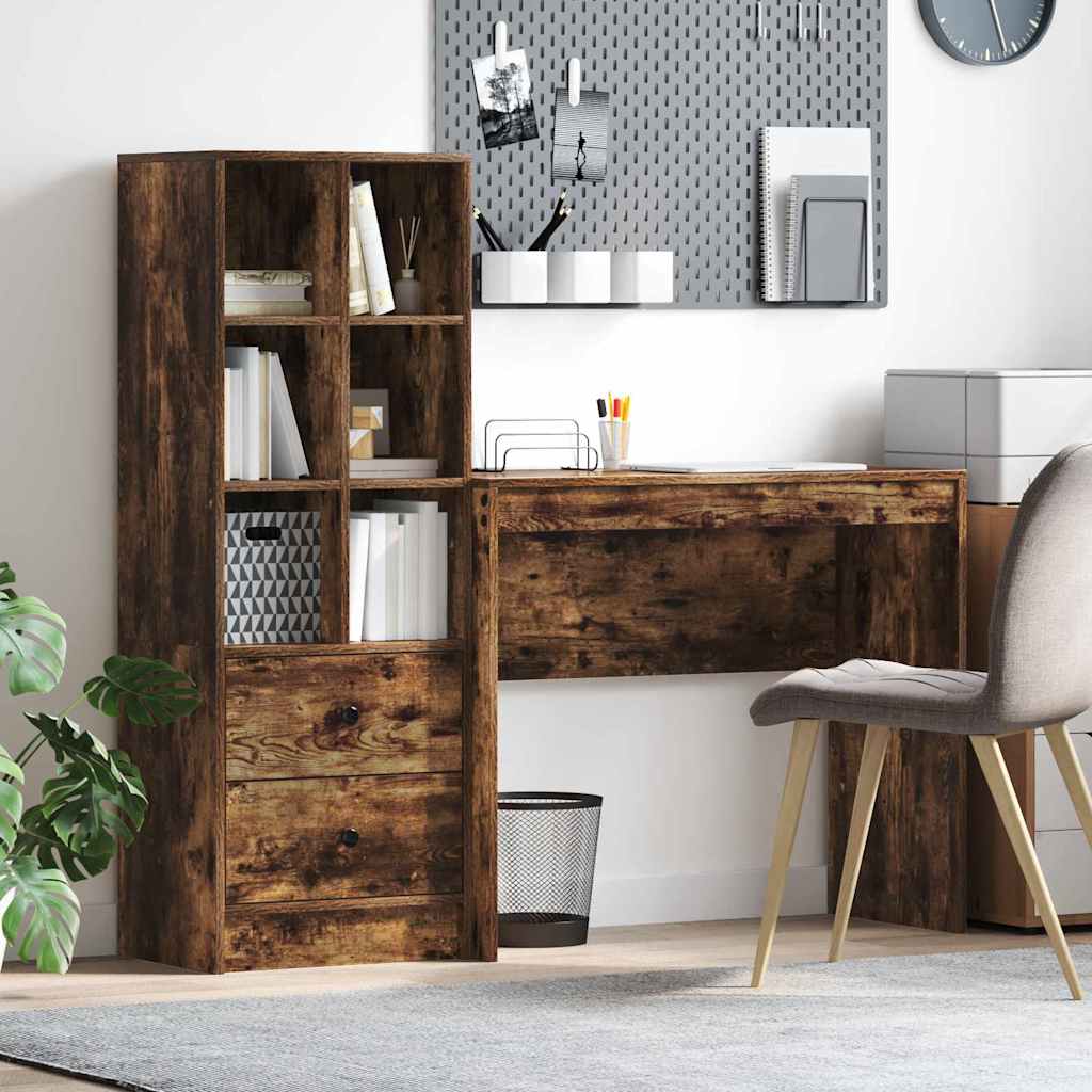 Desk with Storage Smoked Oak Engineered Wood