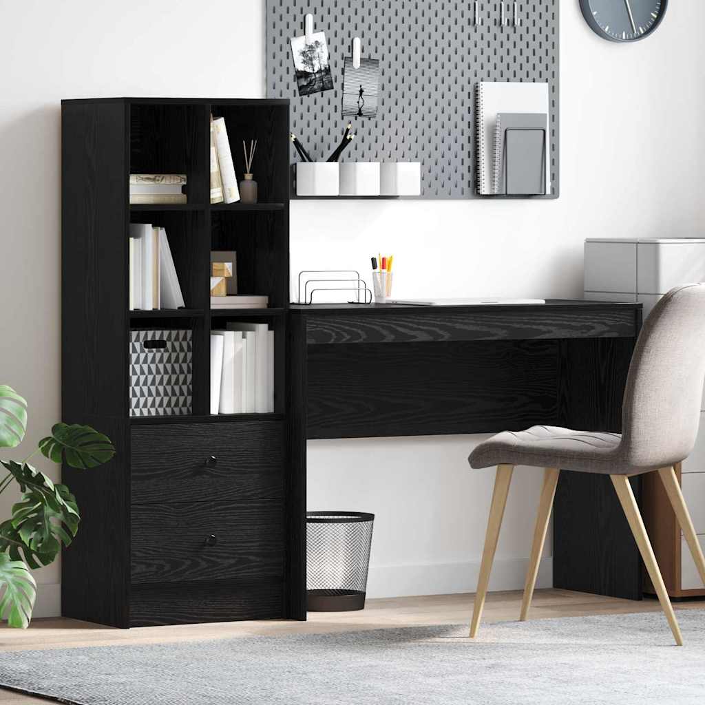 Desk with Storage Black Oak Engineered Wood