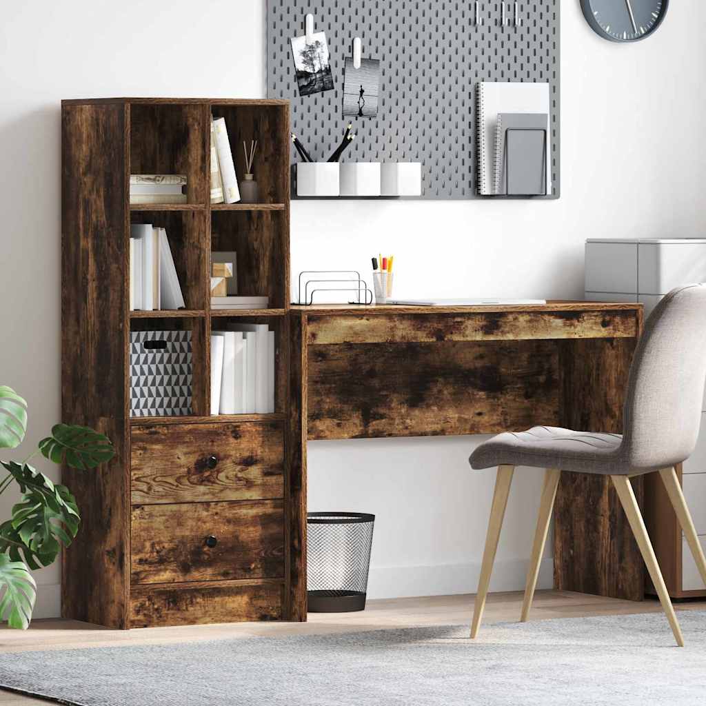Desk with Storage Smoked Oak Engineered Wood