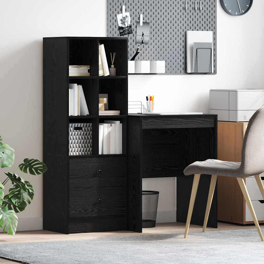 Desk with Storage Black Oak Engineered Wood