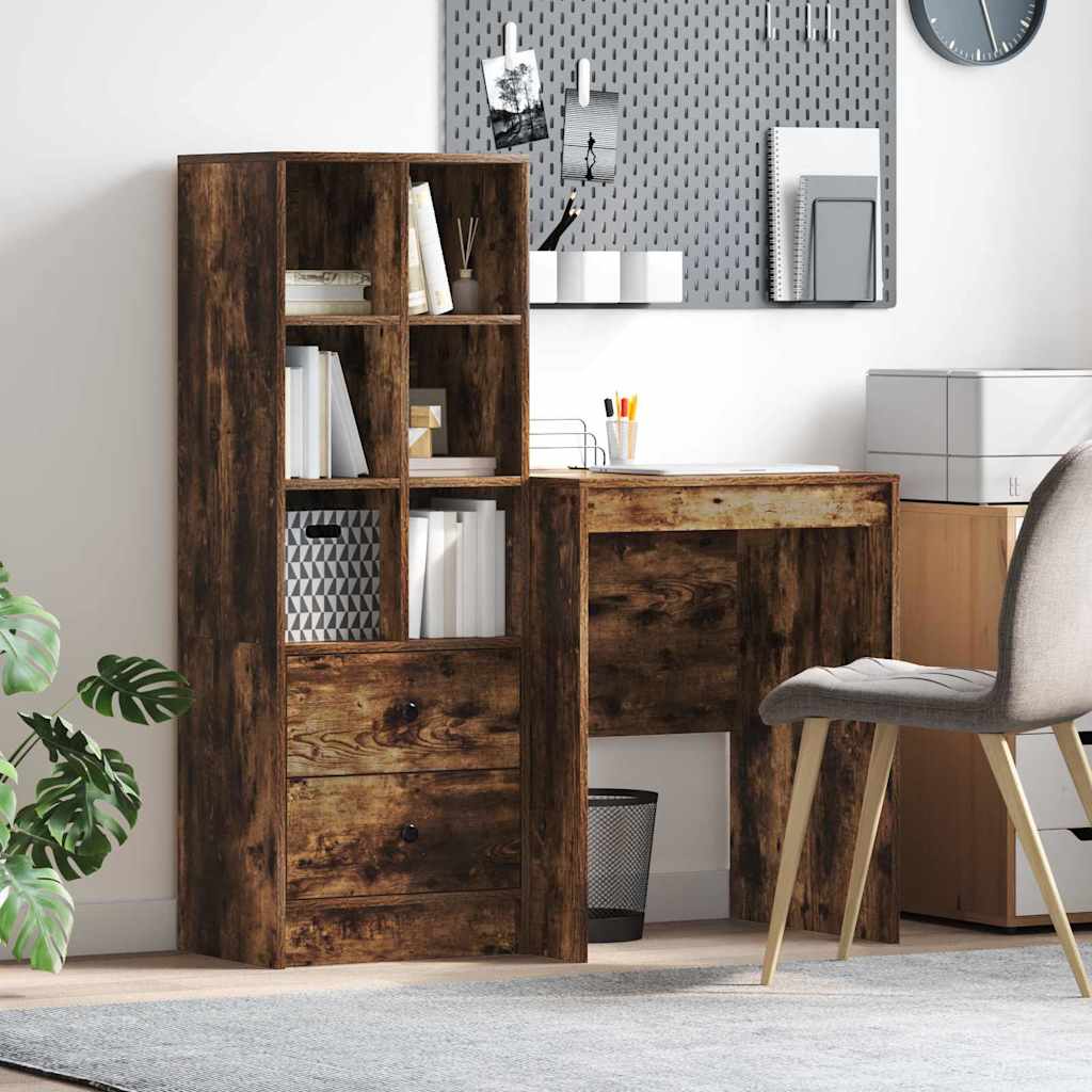 Desk with Storage Smoked Oak Engineered Wood