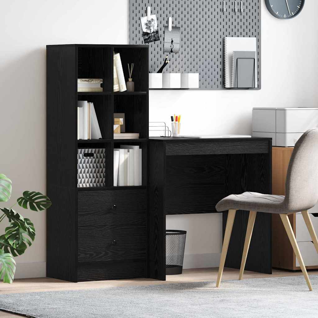 Desk with Storage Black Oak Engineered Wood