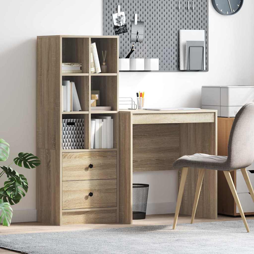 Desk with Storage Sonoma Oak Engineered Wood