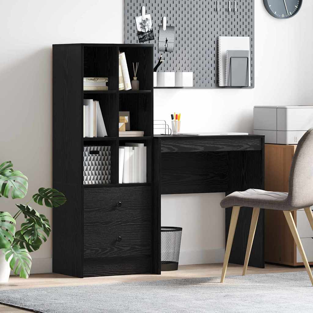 Desk with Storage Black Oak Engineered Wood