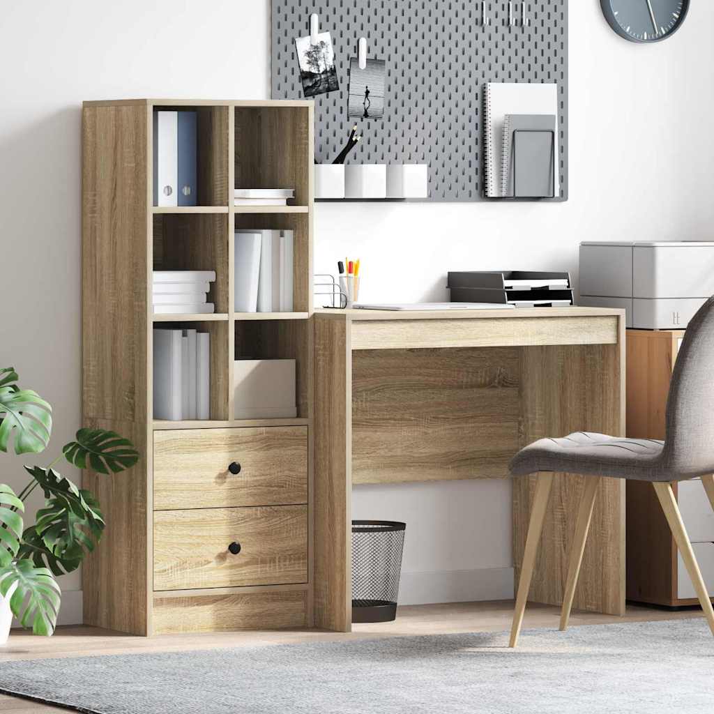 Desk with Storage Sonoma Oak Engineered Wood