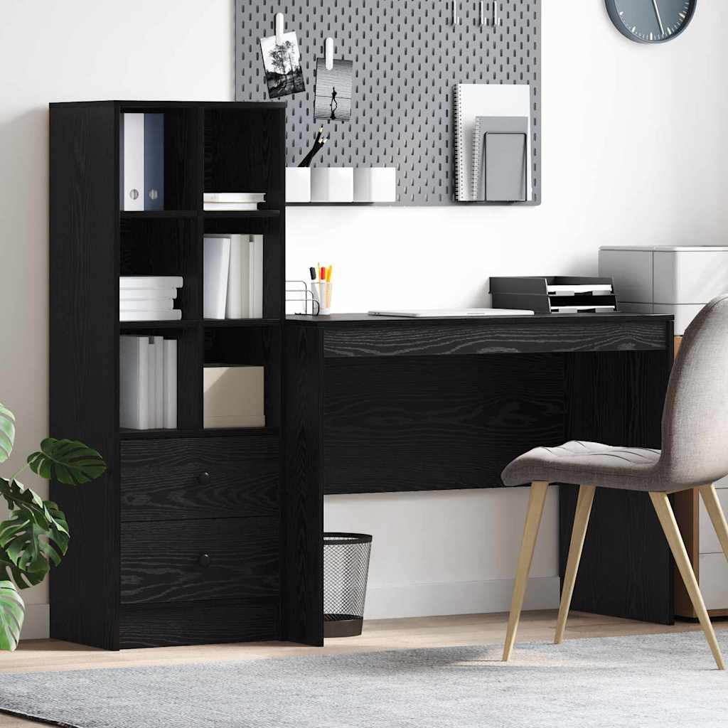 Desk with Storage Black Oak Engineered Wood
