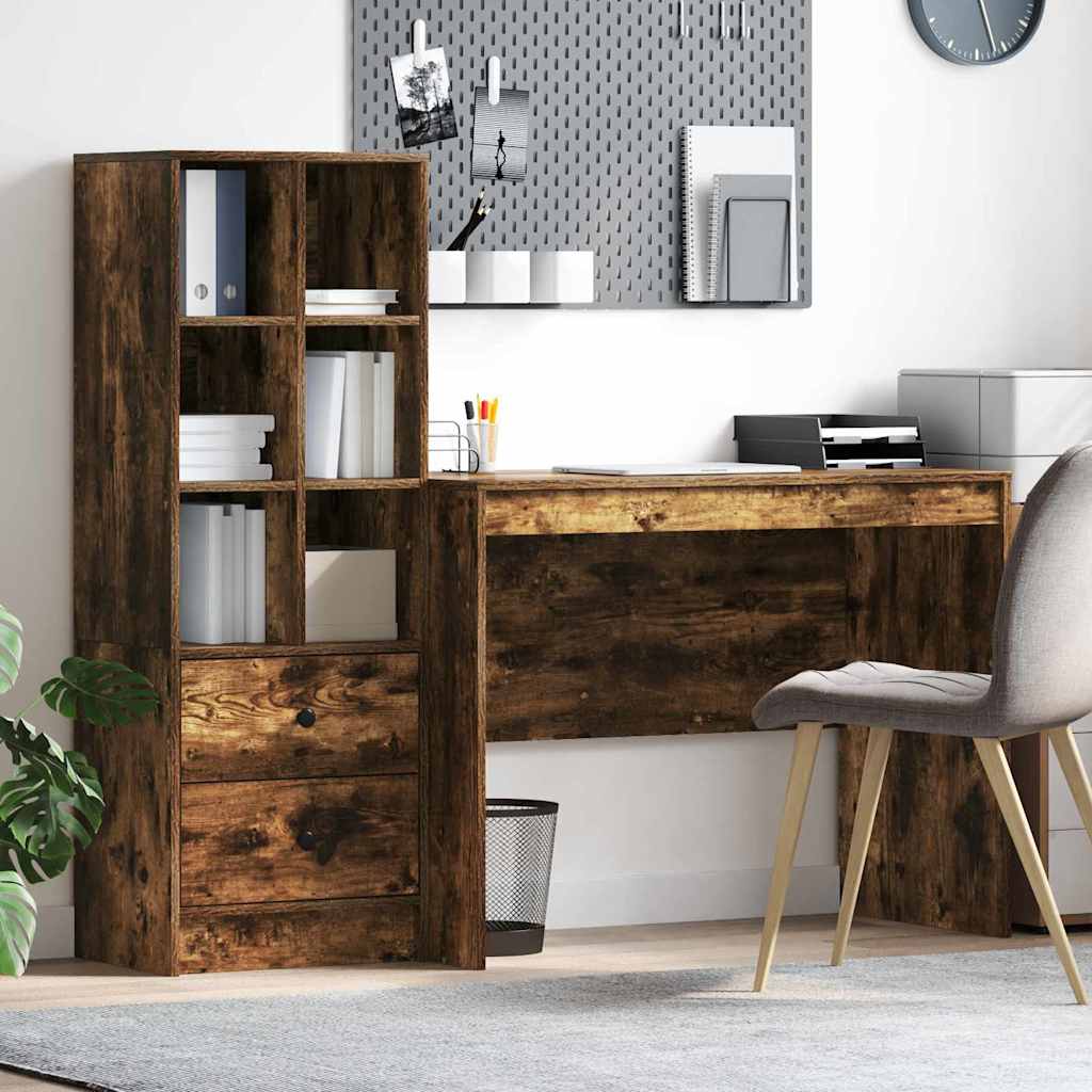 Desk with Storage Smoked Oak Engineered Wood