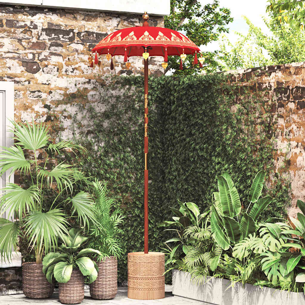 WAHMERE Balinese Parasol 125x125x260 cm Cotton and Wood - Red
