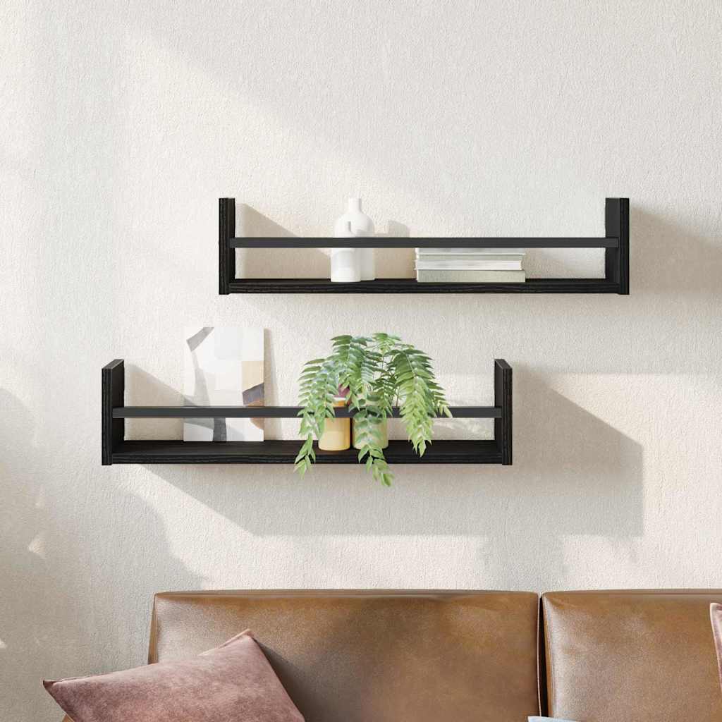 Wall Shelves 2 pcs Black Oak 60x16x14 cm Engineered Wood