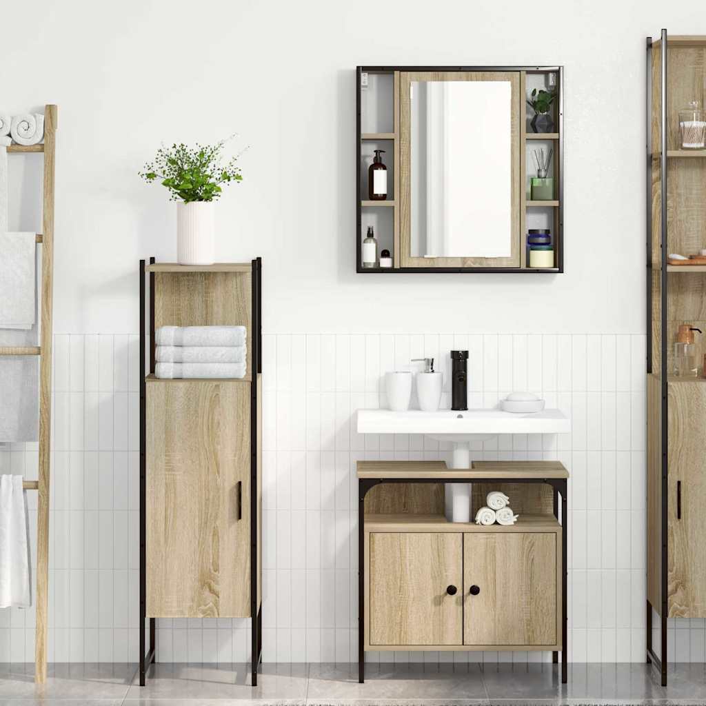 3 Piece Bathroom Furniture Set Sonoma Oak Engineered Wood