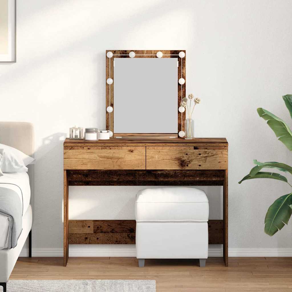 Dressing Table with Mirror&LED Lights Old Wood Engineered Wood