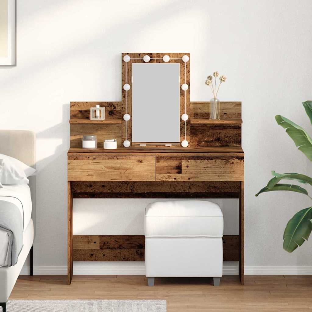 Dressing Table with Mirror&LED Lights Old Wood Engineered Wood