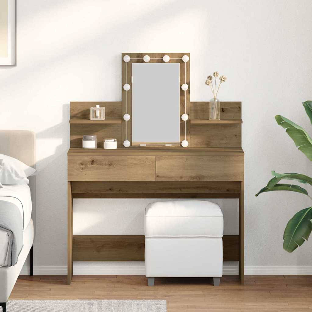 Dressing Table with LED Artisan Oak 100x40x130 cm