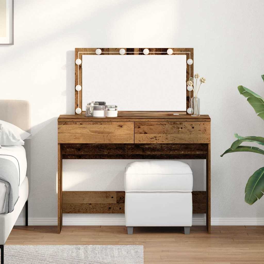 Dressing Table with LED Old Wood 100x40x120 cm