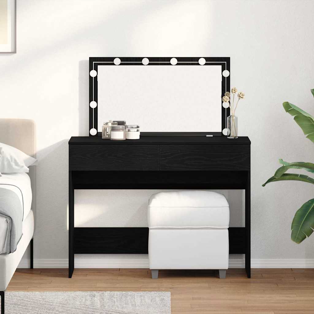 Dressing Table with LED Black Oak 100x40x120 cm