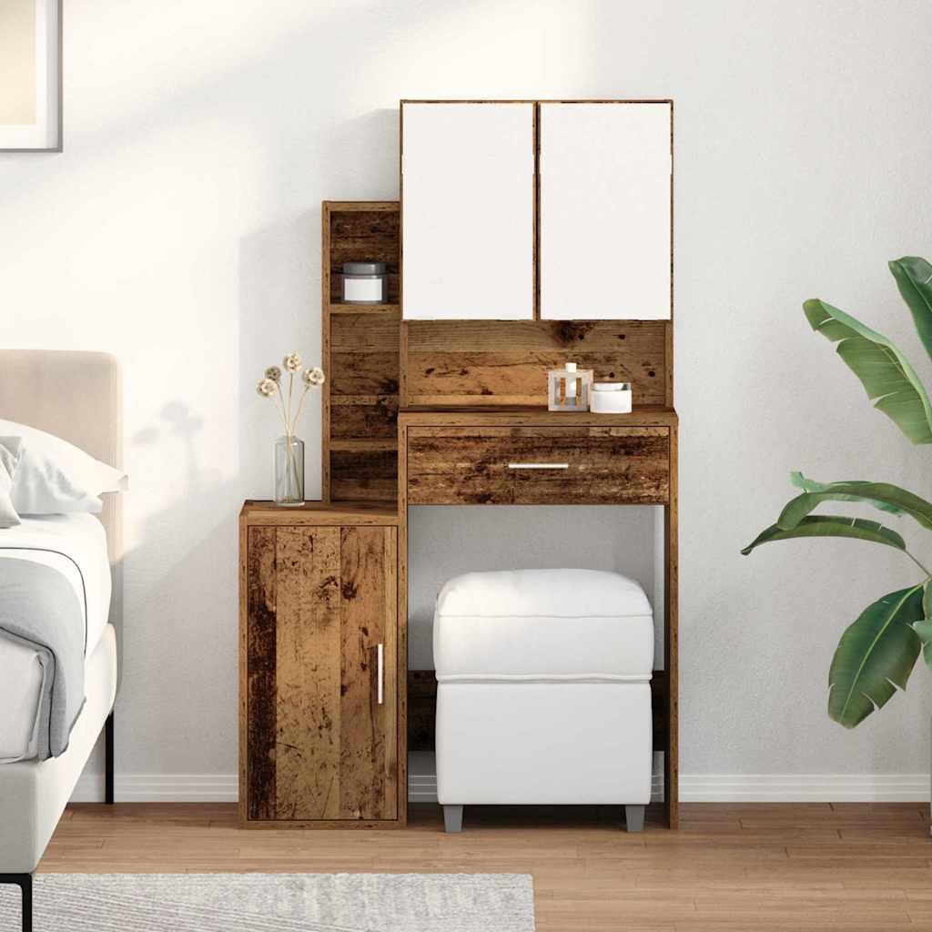Dressing Table with Mirror&LED Lights Old Wood Engineered Wood