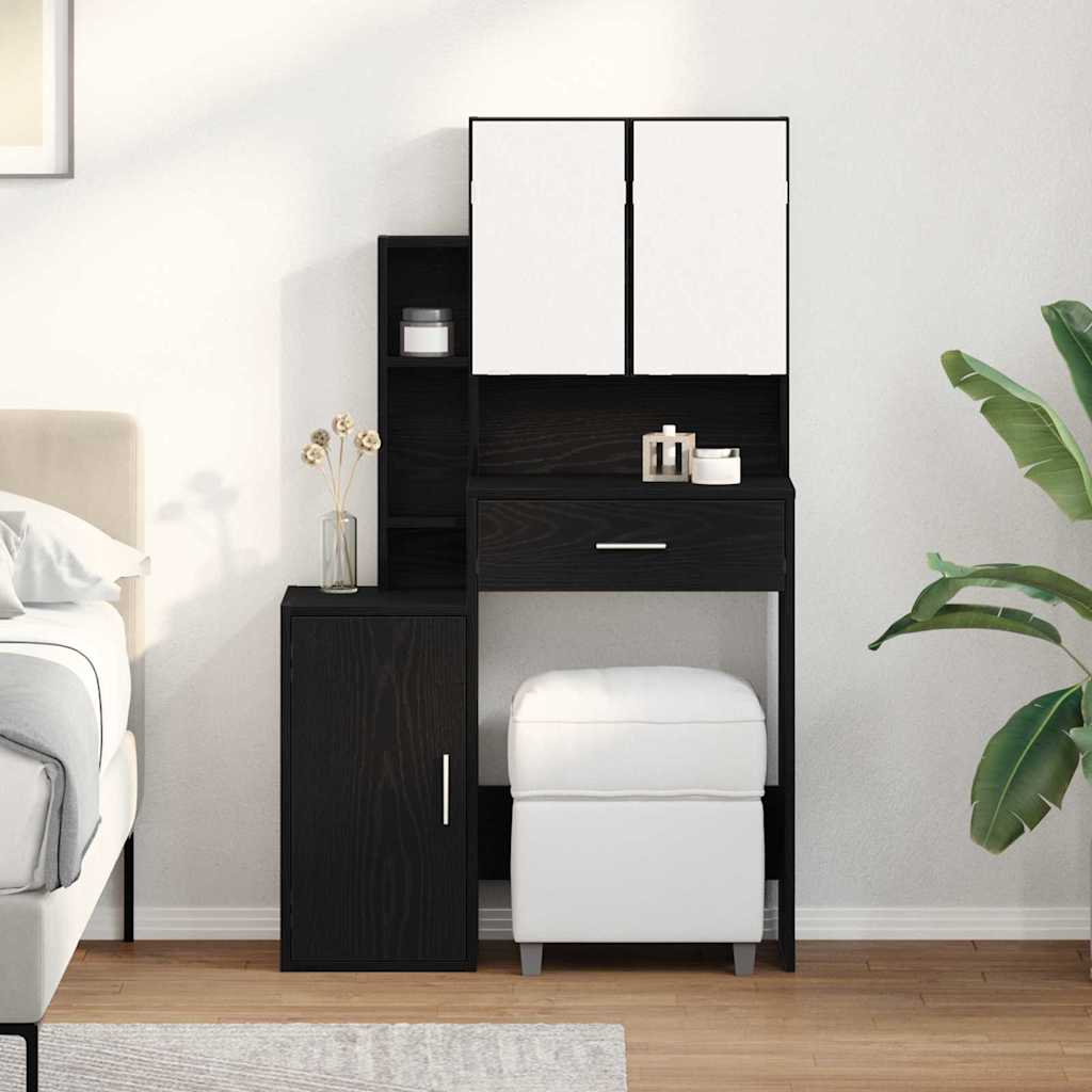 Dressing Table with Mirror&LED Lights Black Oak Engineered Wood