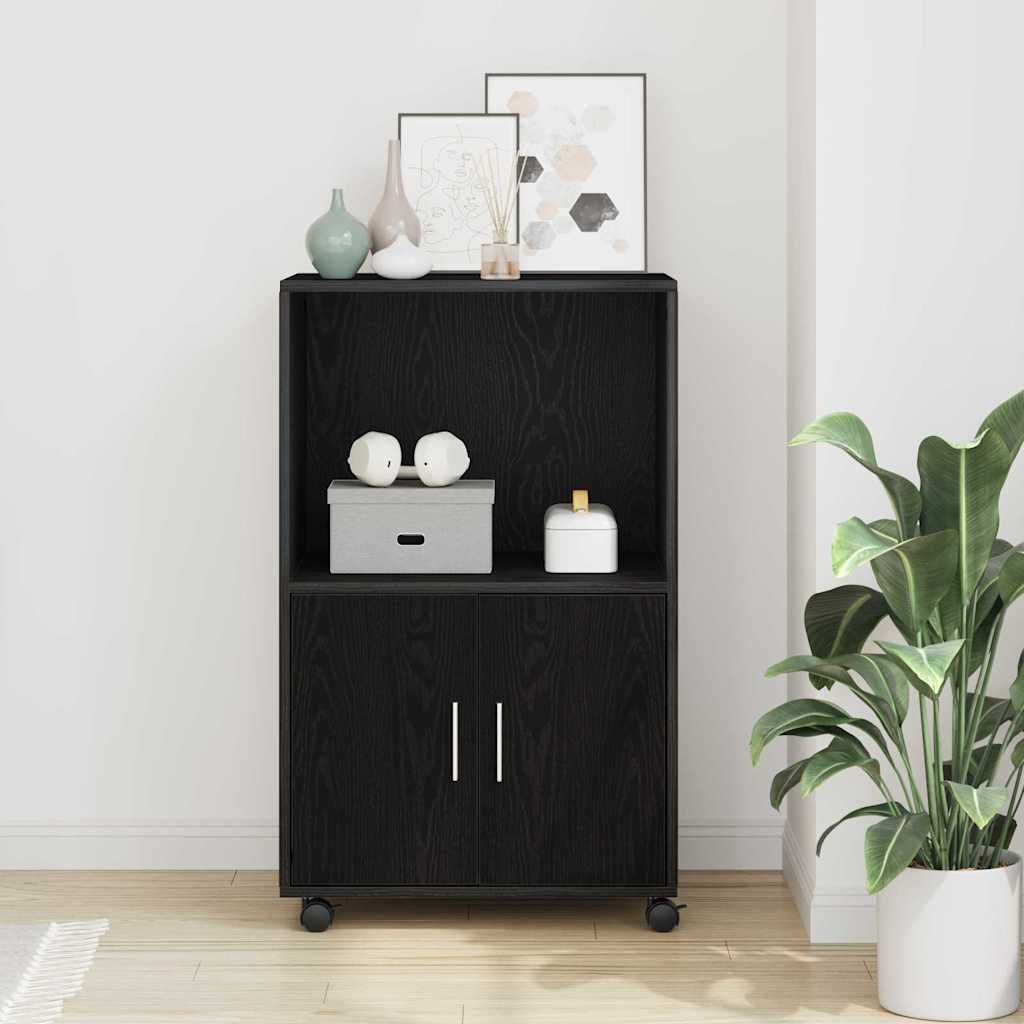 Rolling Cabinet Black Oak 55x40x91 cm Engineered Wood