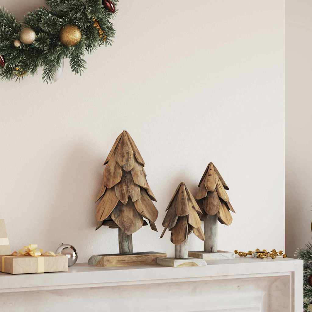 FROSTRO Christmas Tree with Stand 3 pcs Brown Solid teak wood