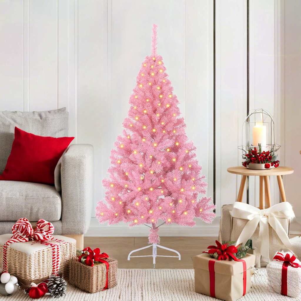 EMBERI Artificial Pre-lit Christmas Tree with 150 LEDs Pink 120 cm PVC