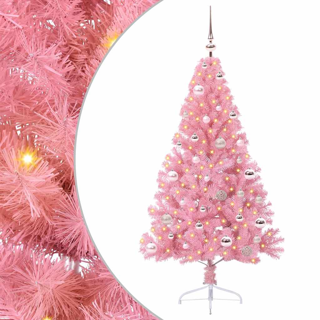 EMBERI Artificial Pre-lit Christmas Tree with 150 LEDs Pink 150 cm PVC
