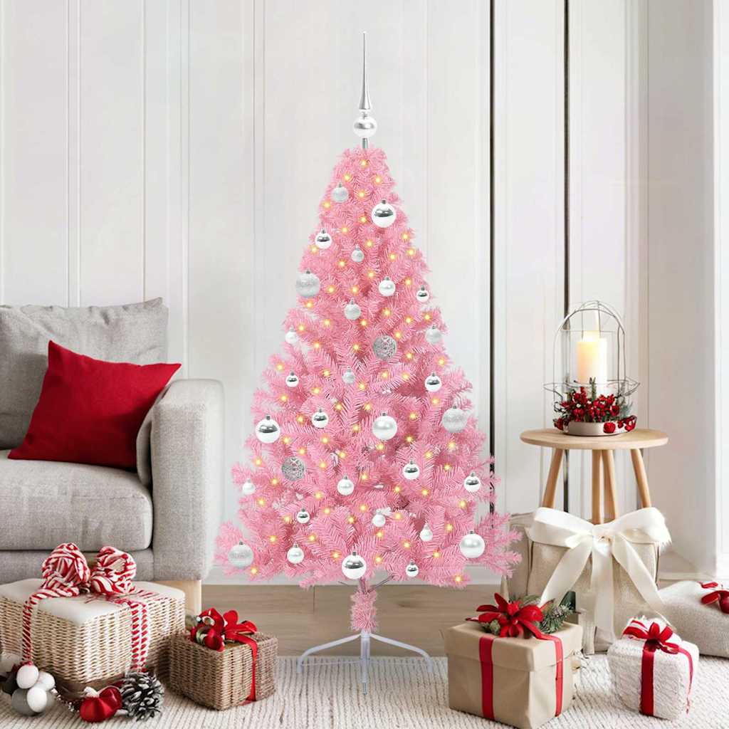 EMBERI Artificial Pre-lit Christmas Tree with 150 LEDs Pink 150 cm PVC