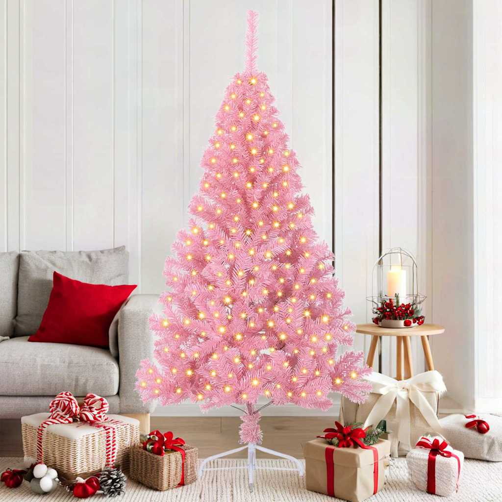 EMBERI Artificial Pre-lit Christmas Tree with 300 LEDs Pink 180 cm PVC