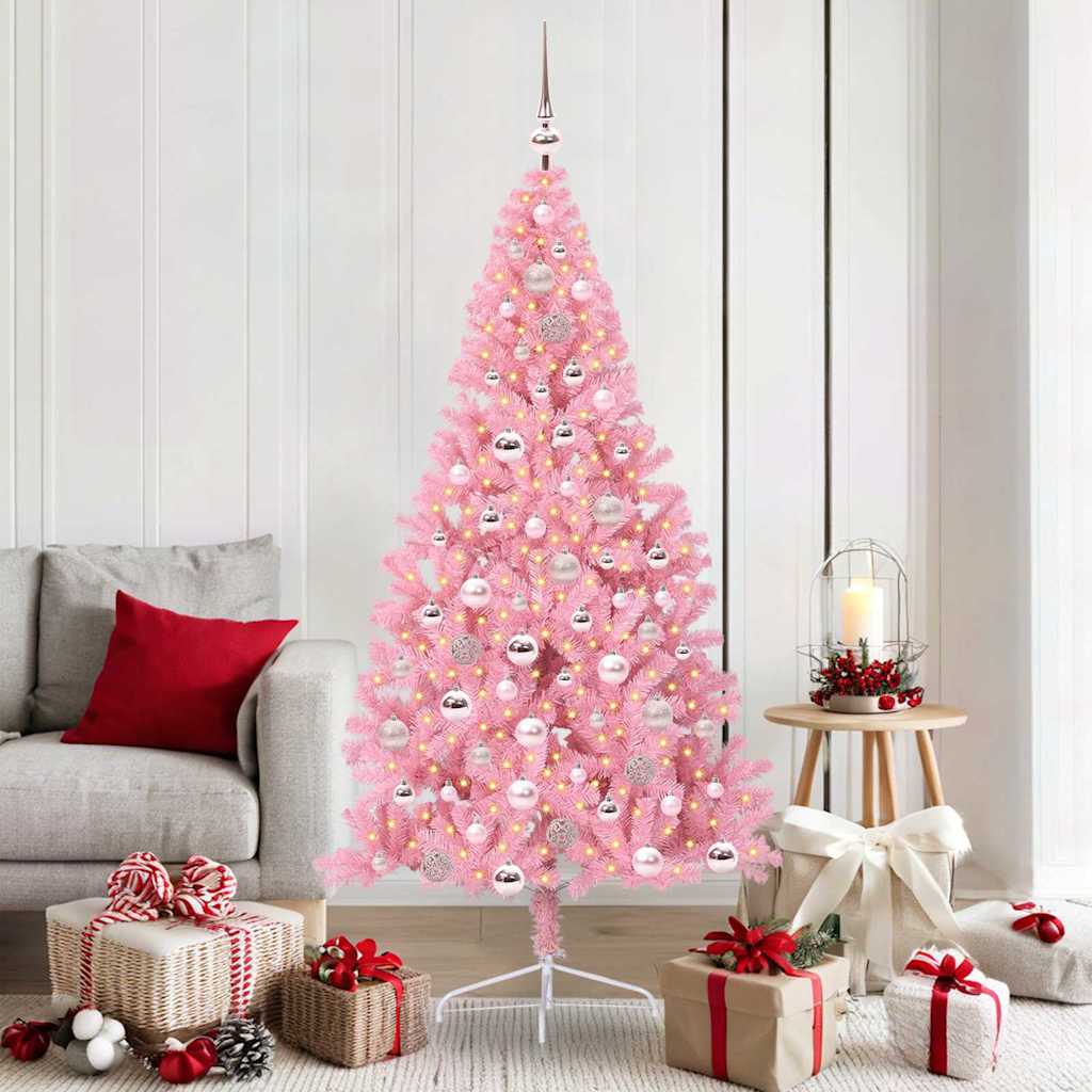EMBERI Artificial Pre-lit Christmas Tree with 300 LEDs Pink 180 cm PVC