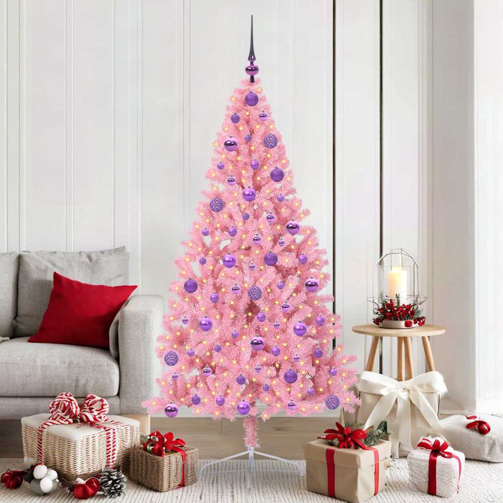 EMBERI Artificial Pre-lit Christmas Tree with 300 LEDs Pink 180 cm PVC