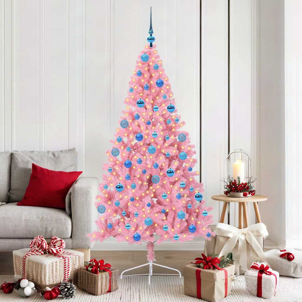 EMBERI Artificial Pre-lit Christmas Tree with 300 LEDs Pink 180 cm PVC