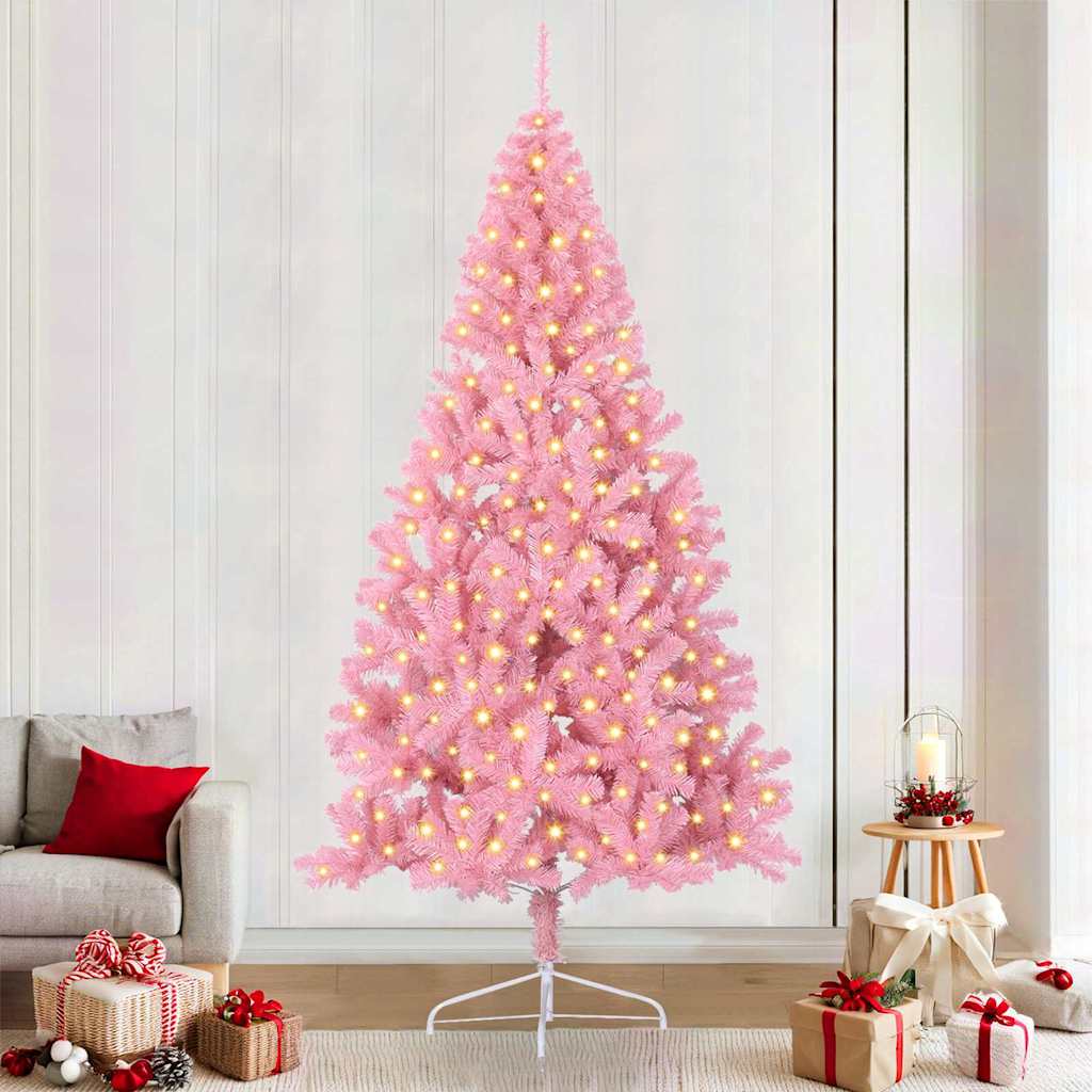 EMBERI Artificial Pre-lit Christmas Tree with 300 LEDs Pink 240 cm PVC