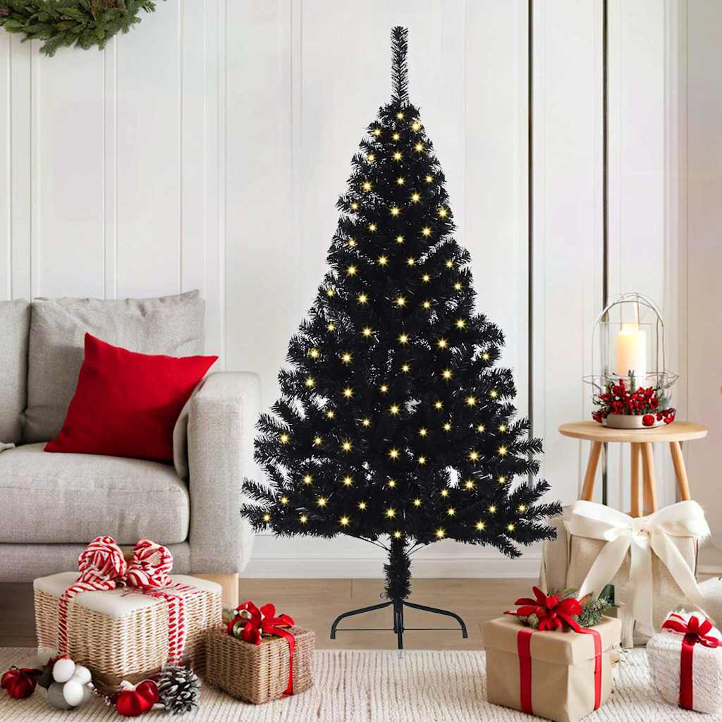 BRIWIN Artificial Pre-lit Christmas Tree Black 150 cm PVC