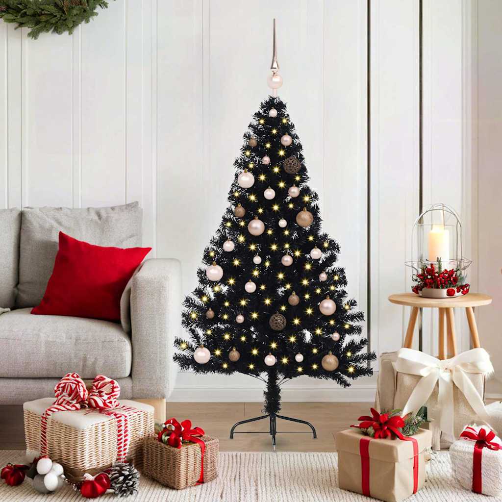 BRIWIN Artificial Pre-lit Christmas Tree Black 150 cm PVC