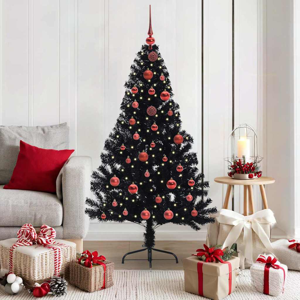 BRIWIN Artificial Pre-lit Christmas Tree Black 150 cm PVC