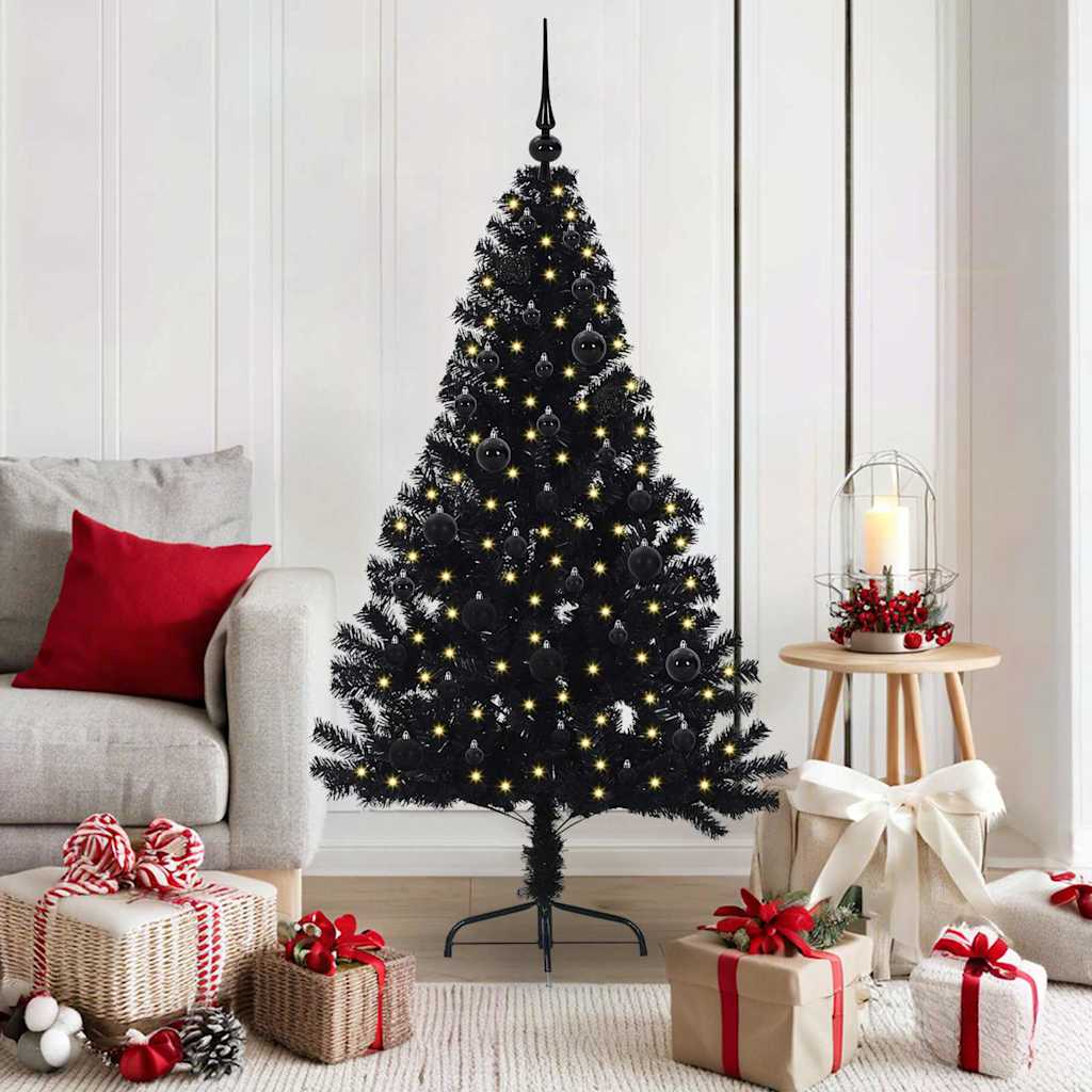 BRIWIN Artificial Pre-lit Christmas Tree Black 150 cm PVC