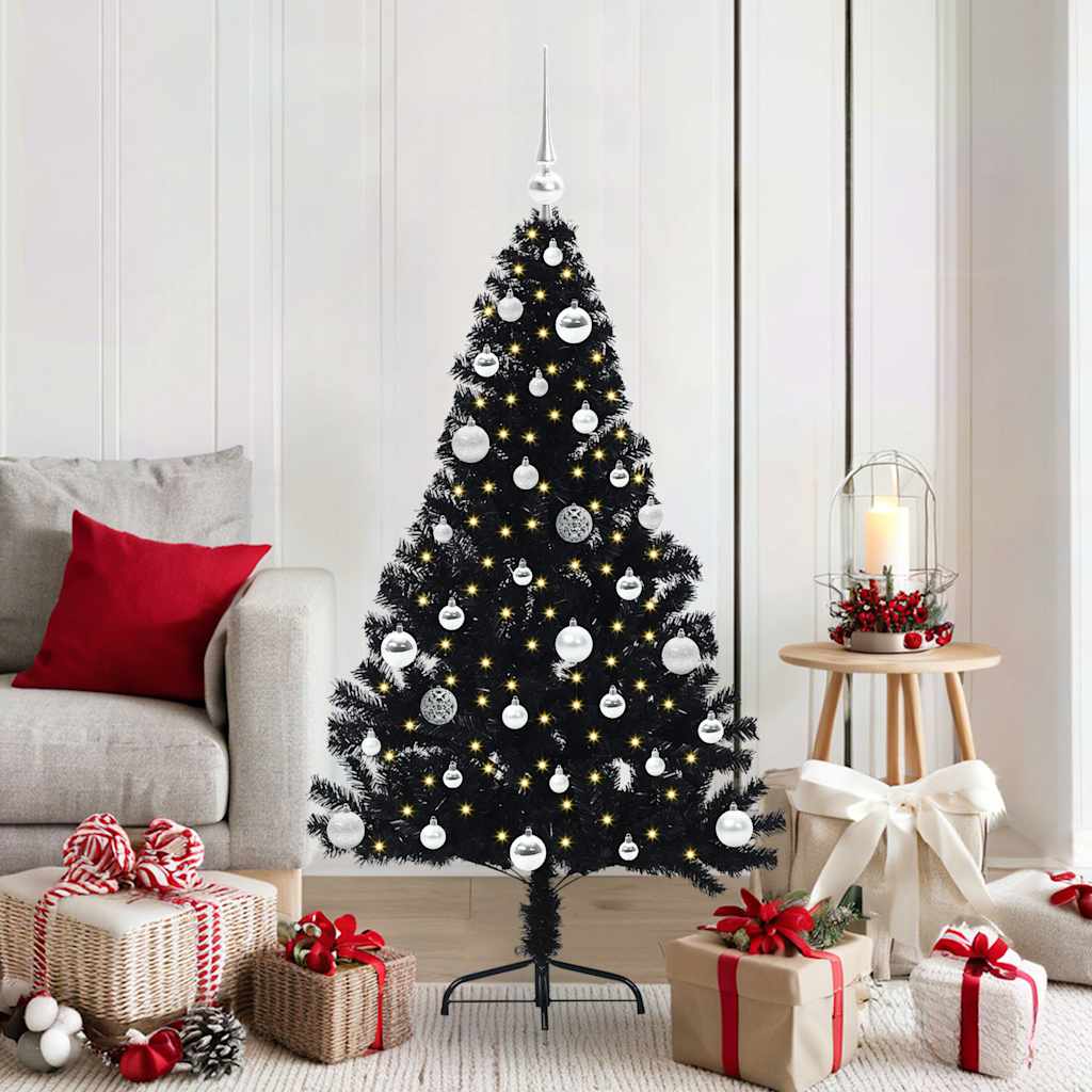 BRIWIN Artificial Pre-lit Christmas Tree Black 150 cm PVC