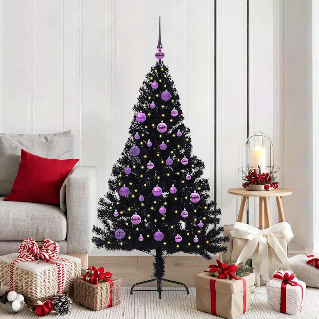 BRIWIN Artificial Pre-lit Christmas Tree Black 150 cm PVC