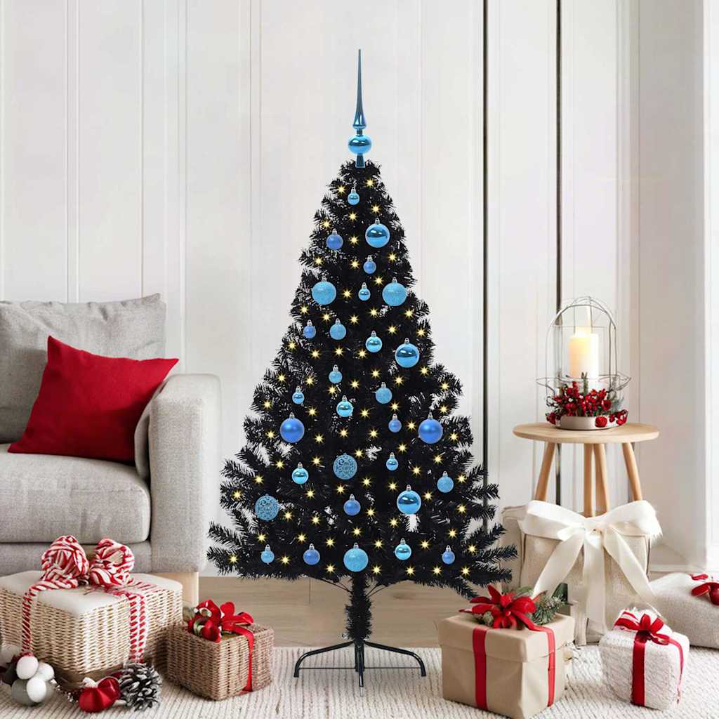 BRIWIN Artificial Pre-lit Christmas Tree Black 150 cm PVC