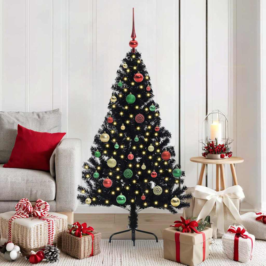 BRIWIN Artificial Pre-lit Christmas Tree Black 150 cm PVC