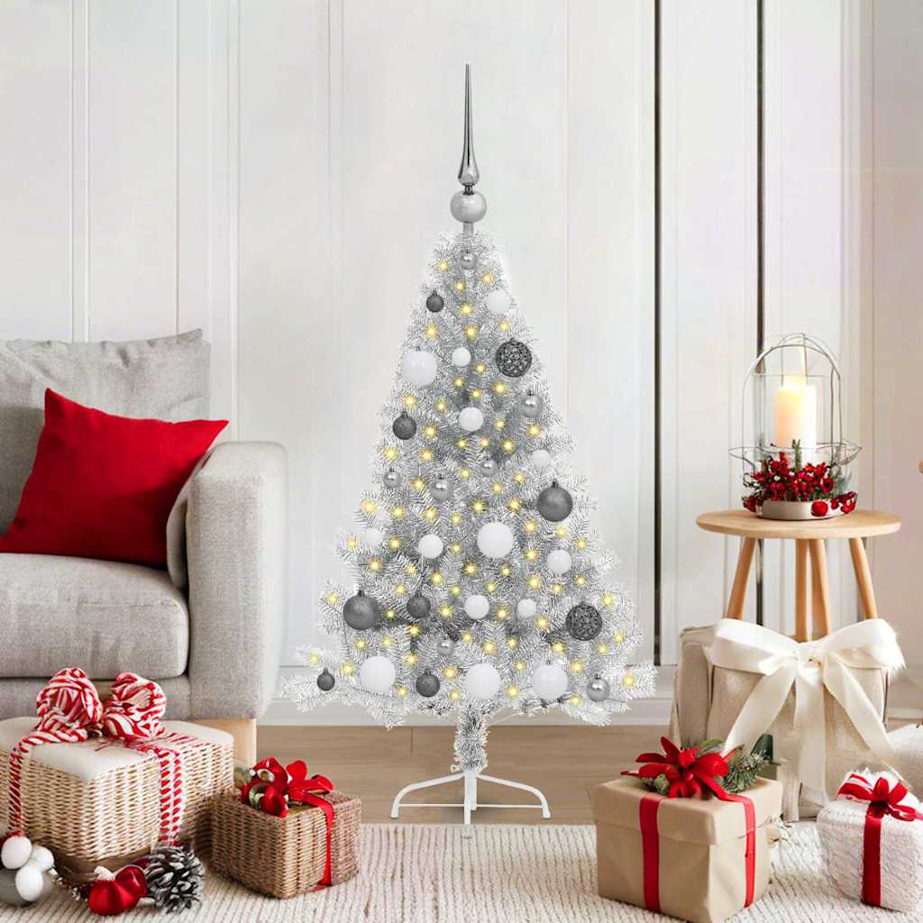 BRIWIN Artificial Pre-lit Christmas Tree Silver 120 cm PET