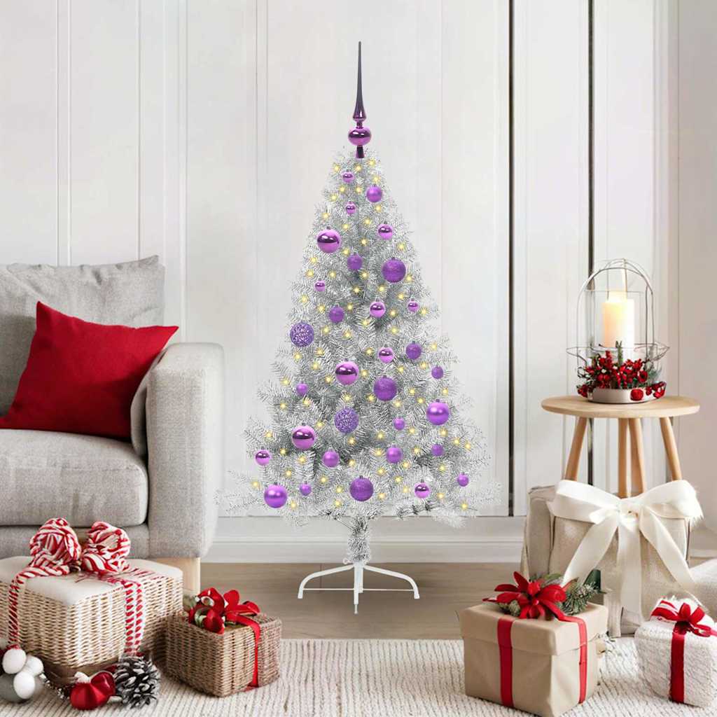 BRIWIN Artificial Pre-lit Christmas Tree Silver 120 cm PET