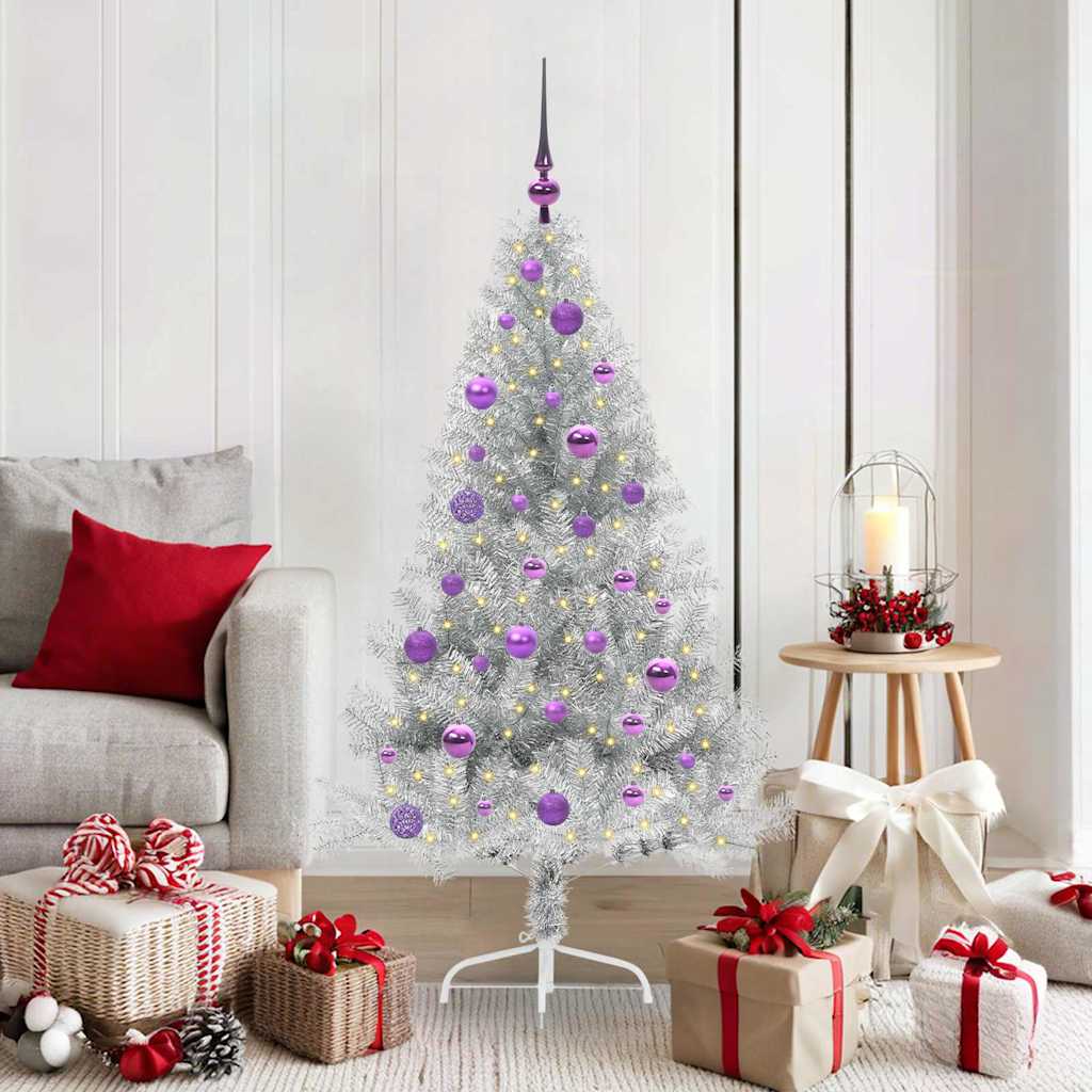 BRIWIN Artificial Pre-lit Christmas Tree Silver 150 cm PET
