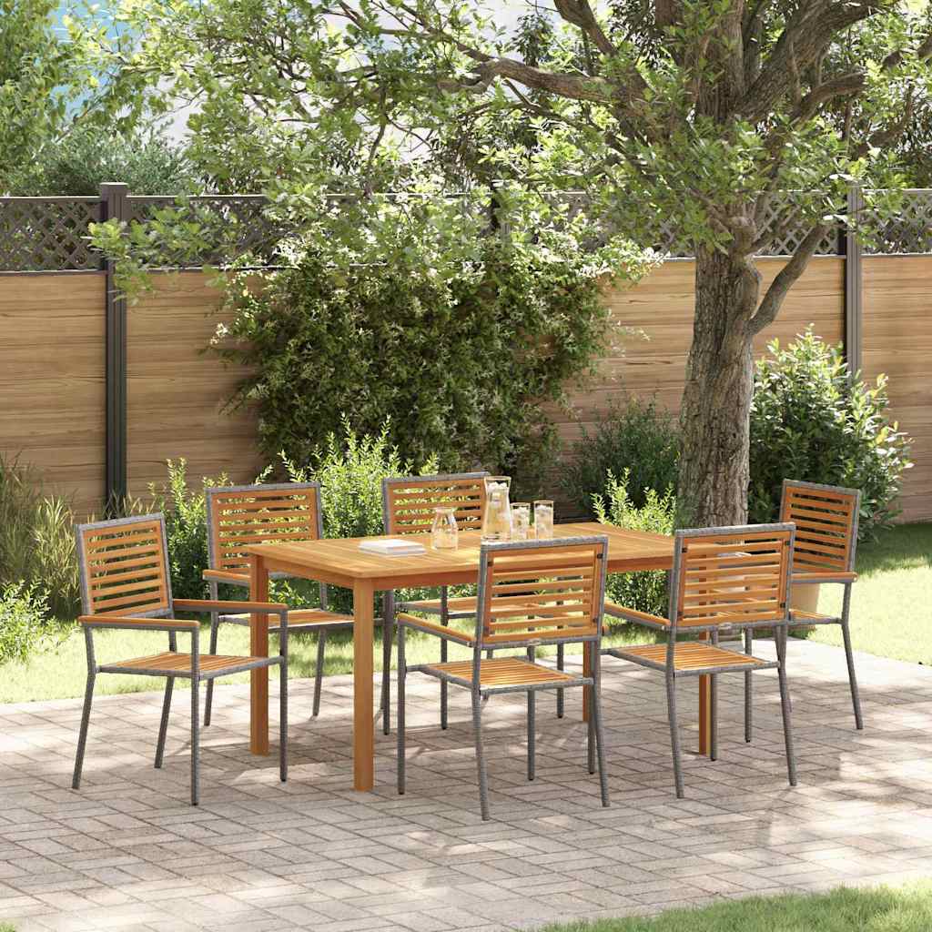 7 Piece Garden Dining Set Grey Poly Rattan Acacia