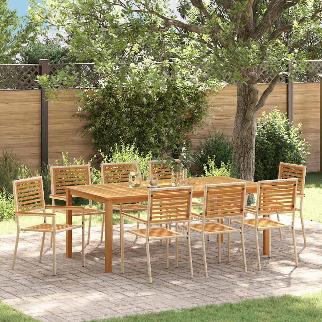 9 Piece Garden Dining Set Beige Poly Rattan Acacia