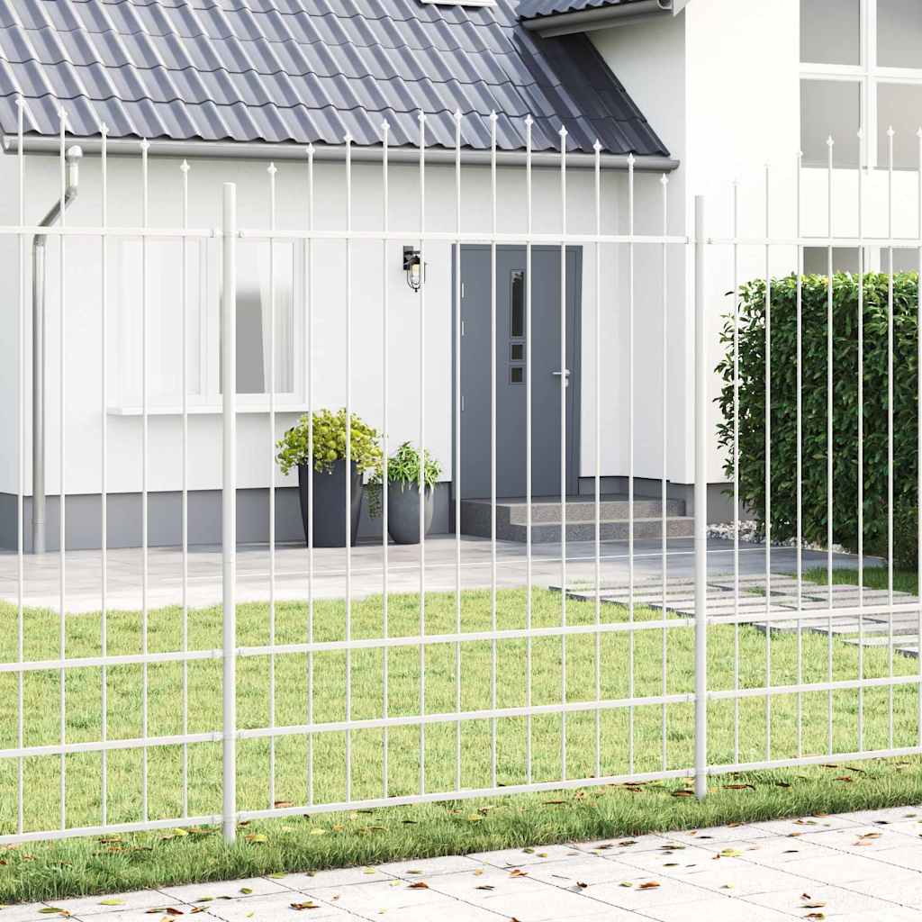 Fence Panel with Spike Arch Set of 7 White Powder-Coated Steel